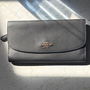 Coach Pebbled Leather Wristlet in Black